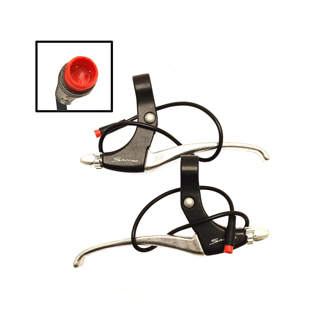 Saccon brake lever set for E-bike with magnetic brake cutoff switch. black/silver